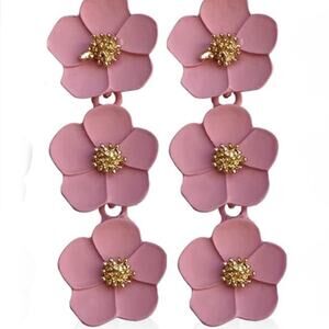 Pink Flower Tiered Earrings